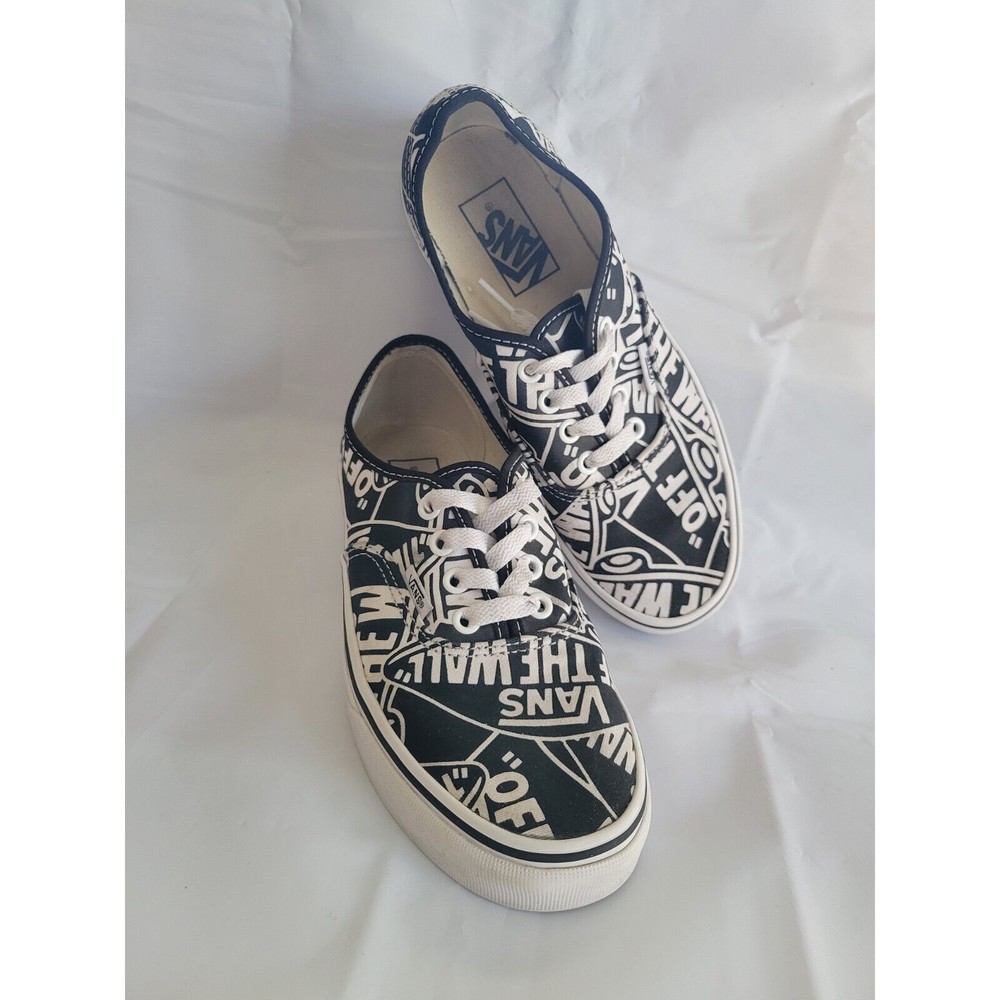 Vans Off The Wall Women 7 Men 5.5 Logo All Over Print Shoes 721356 Black White - Picture 2 of 11